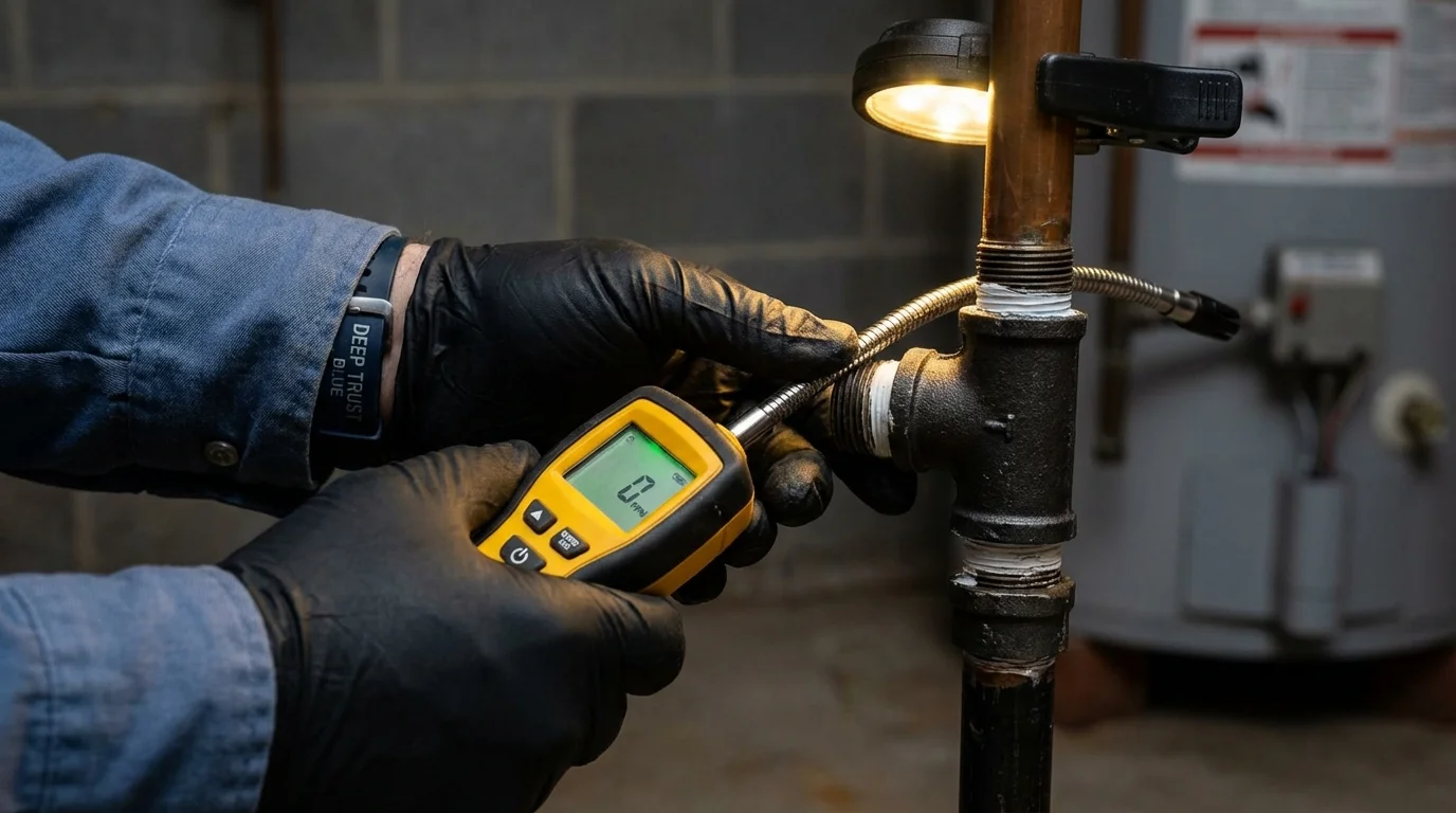 Gas leak detection with electronic sniffer by Johns Plumbing LLC in Faribault