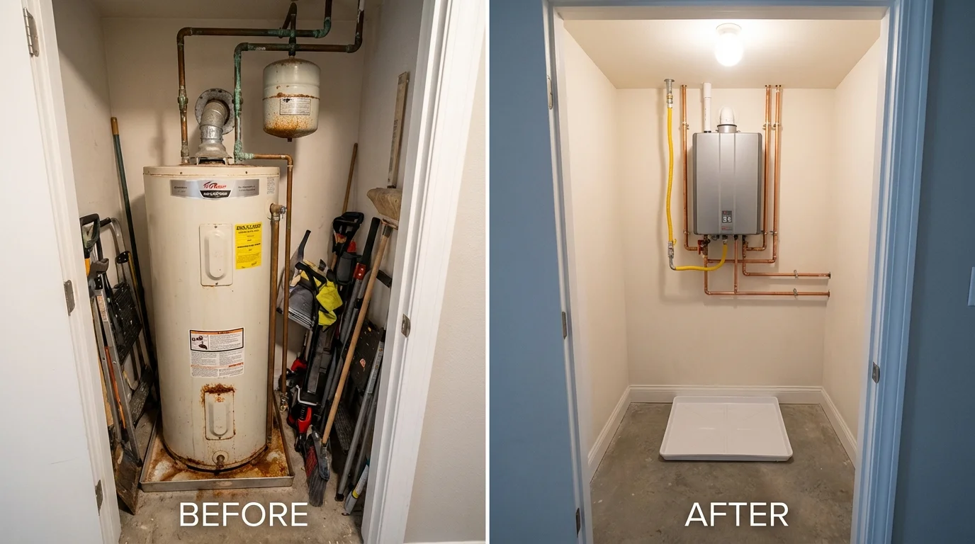 Tank water heater versus wall-mounted tankless unit comparison for Faribault, MN homeowners